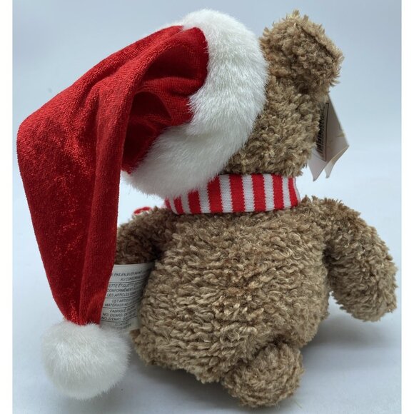 Sears Kringle Brown Bear Beanie Plush Red Santa Hat Striped Scarf Christmas 8 in - Picture 6 of 11